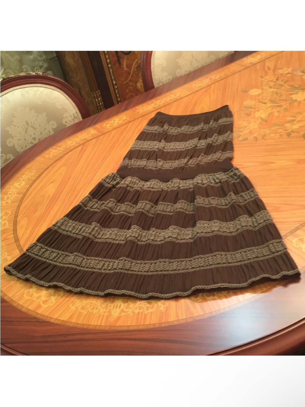 Alice+Olivia Reversible Adjustable Ruched Smoked midi brown Skirt sz.XS